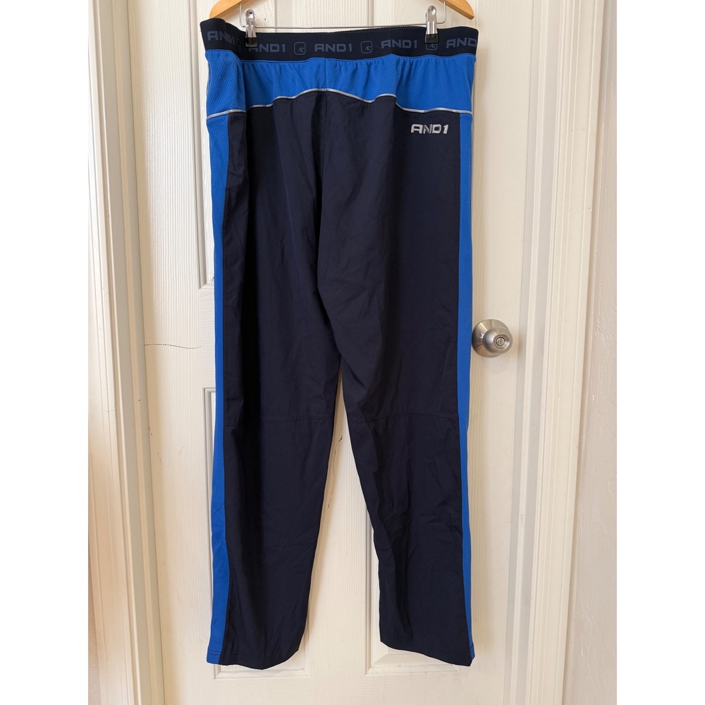 AND1 Mens 2XL Navy Blue Basketball Track Pants Mesh Side Stripe Zip Ankle Warmup